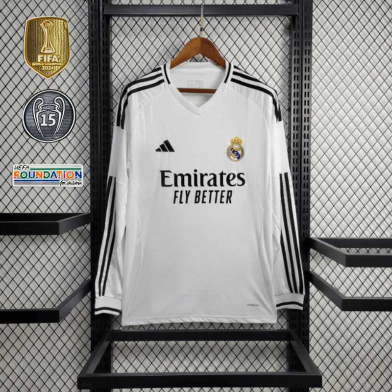 Camisa Manga Longa Real Madrid 24/25 Adidas - Todos Patchs UCL 15