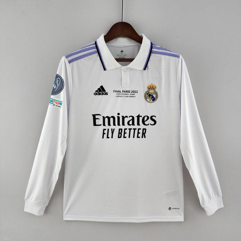 Camisa Manga Longa Real Madrid [UEFA Champions League #14] 22/23 Adidas - Branco - DA Sports Oficial