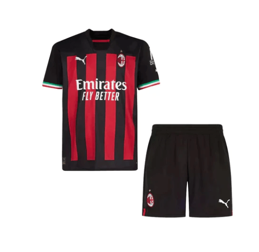 Conjunto Infantil Milan Away 22/23 - Preto e Vermelho - DA Sports Oficial