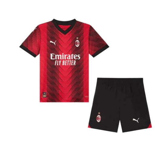 Conjunto Infantil Milan Home 23/24 - Vermelho e Preto - DA Sports Oficial