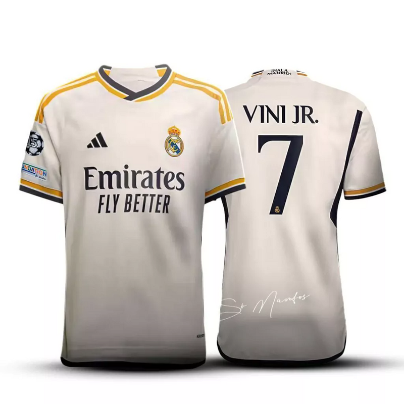 Camisa do Real Madrid 2023/24 15 UCL + Vini Jr #7